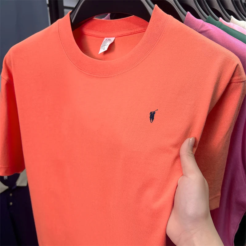 Xiaoma Embroidery Casual Pure Cotton Short Sleeved T-shirt for Young Men, Round Neck Solid Color T-shirt for Men