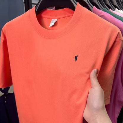 Xiaoma Embroidery Casual Pure Cotton Short Sleeved T-shirt for Young Men, Round Neck Solid Color T-shirt for Men