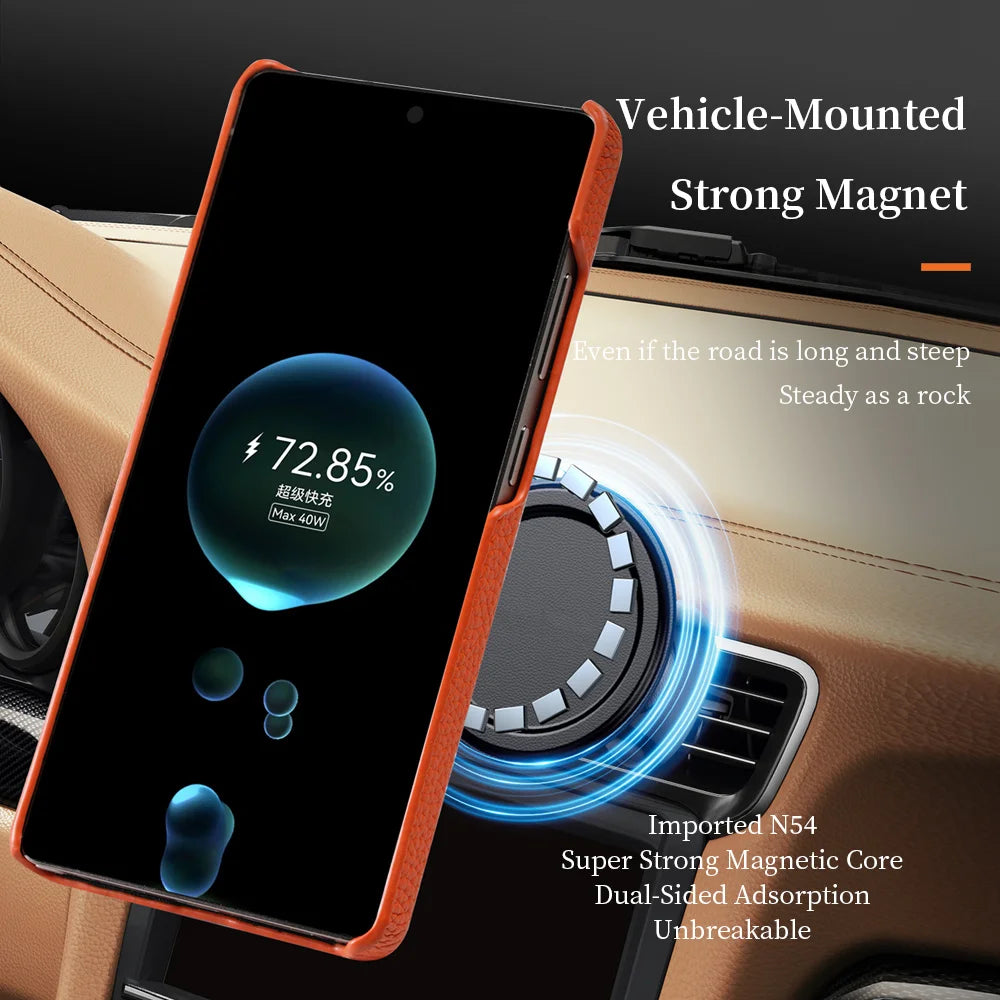 Magsafe Case Samsung - Genuine Cowhide Leather Magnetic Phone Protector for Galaxy S24 Ultra