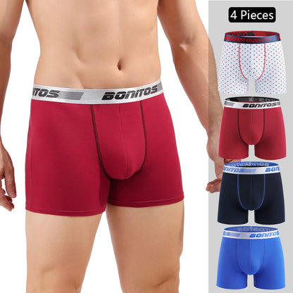 Mens Cotton Boxer Shorts - 4-Pack Underwear Set Soft and Comfortable