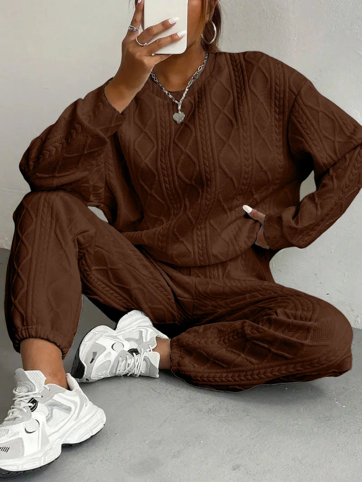 Women's 2 Piece Cable Knit Textured Sweatsuit Lounge Sets Fall Fashion 2026 for Women