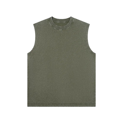 230g Pure Cotton European and American High Street Retro Washed Distressed Sleeveless Vest Men's Casual Loose Shoulder T-shirt