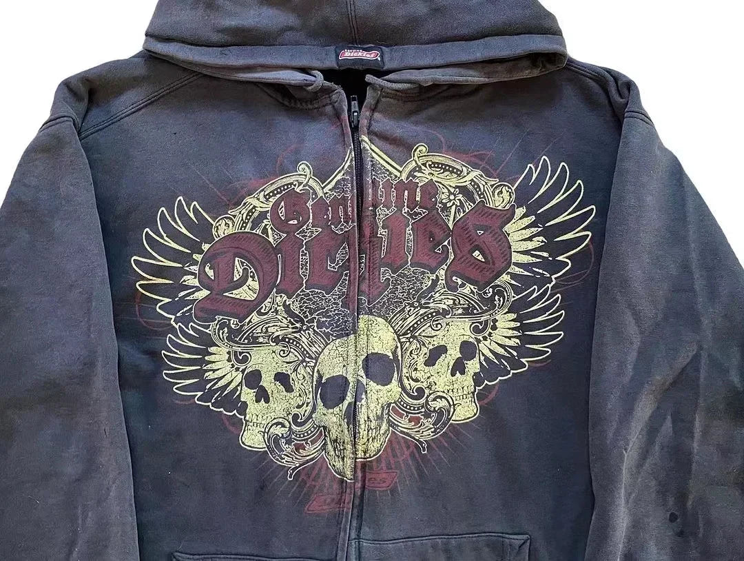 Y2K New American Tapout Zipper Hoodie Sweatshirt Men Hip Hop Letter Retro Graphic Embroidery Hoodie Jacket Clothes Streetwear