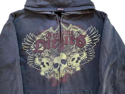 Y2K New American Tapout Zipper Hoodie Sweatshirt Men Hip Hop Letter Retro Graphic Embroidery Hoodie Jacket Clothes Streetwear