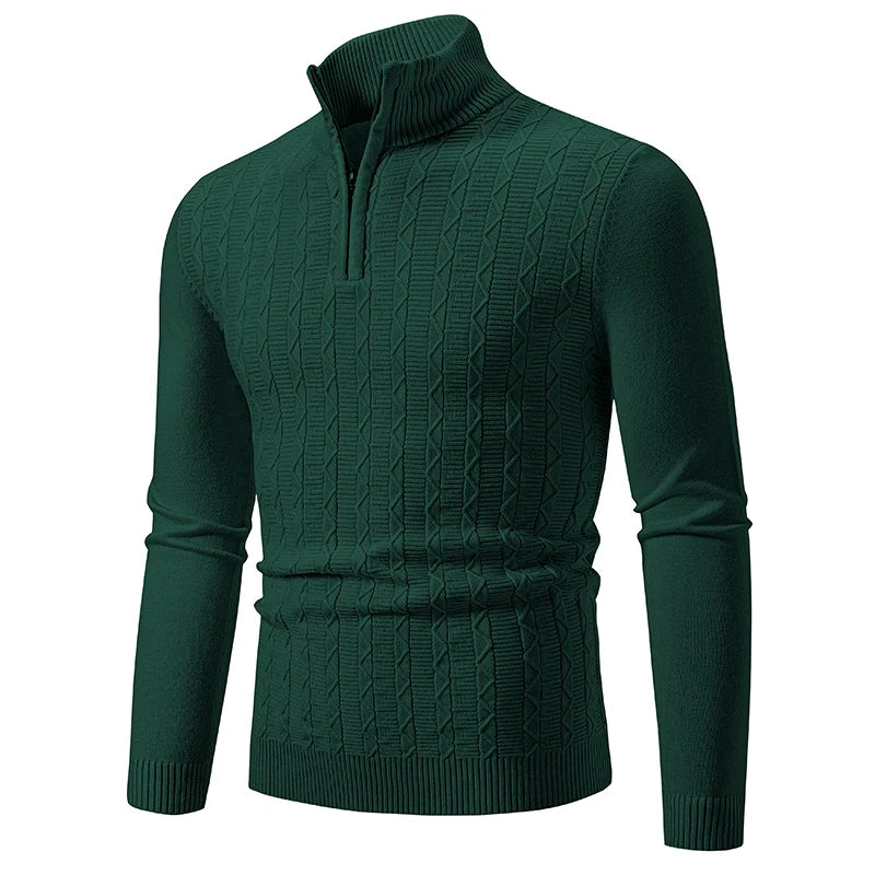 Autumn Winter New Men's Half Zipper Knitted Pullovers Fashion Slim Fit Sweater Men Casual Mock Neck Warm Knit Sweater Pullovers