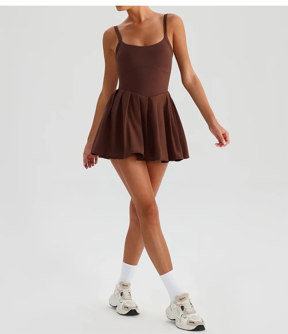 Women's Tennis Dress - Summer Sleeveless Breathable Workout Dress With Pockets