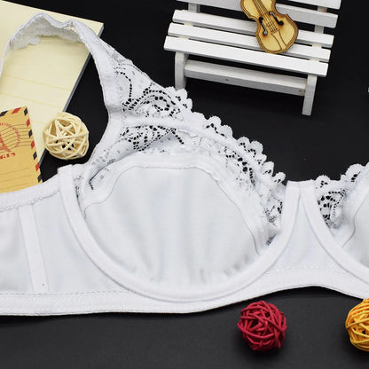 Plus Size Lace Bra - Women's Underwire Floral Lace Brassiere with Adjustable Straps