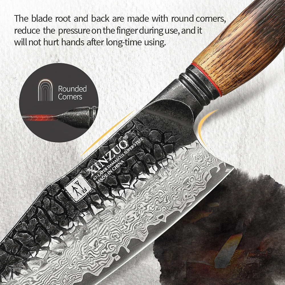 Damascus Knife Set - 67-Layer Steel with White Oak  Red G10 Handles 1-6 Pieces