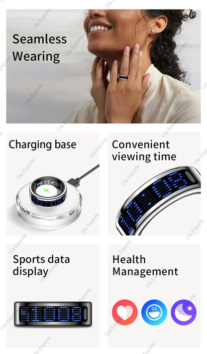 Smart Ring With Dynamic Display Screen 5 ATM Waterproof Blood Oxygen Heart Rate Sleep Monitor Sports Ring Men Women Fashion Ring