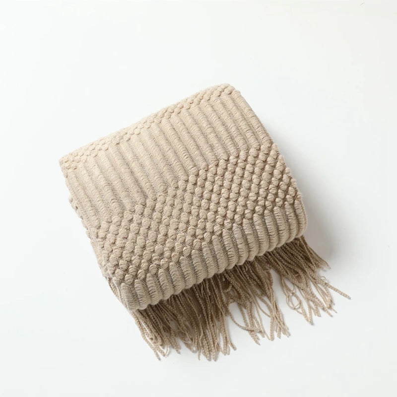 Green Oversized Knitted Throw Blanket - Soft Textured Decorative Couch Blanket