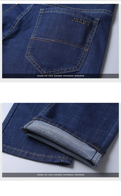Summer New Elastic Men's Jeans Fashion Comfortable Business Straight Stretch Cotton Casual Denim Pants Brand Male Thin Trousers
