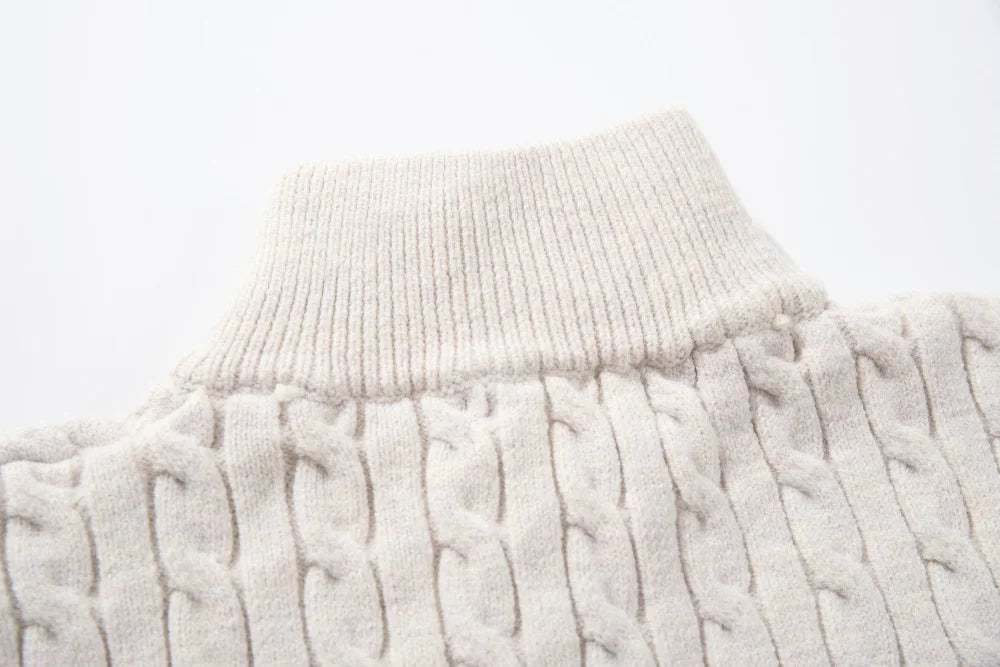 Retro Stand Collar Half Zipper Sweater Mens Solid Color Autumn Winter Casual Knitted Long Sleeve Loose Pullover Man