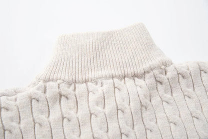 Retro Stand Collar Half Zipper Sweater Mens Solid Color Autumn Winter Casual Knitted Long Sleeve Loose Pullover Man