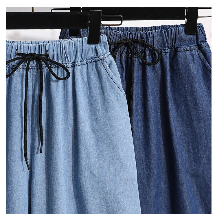 2026 High Waist Loose Fit Wide Leg Jeans Women Plus Size Casual Straight Workwear Trousers Summer Autumn Denim Capri Pants