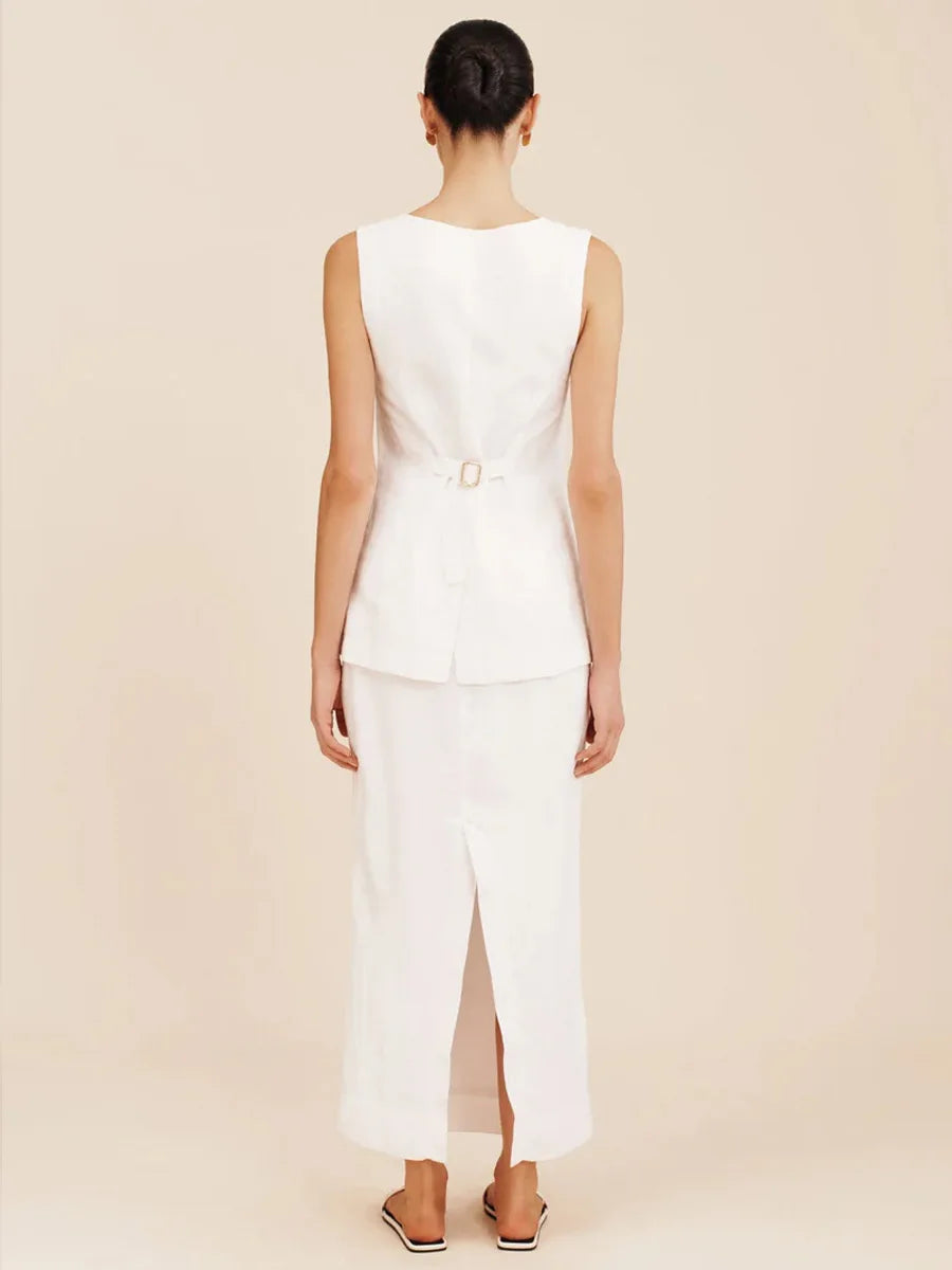 Bornladies Women's Sleeveless Vest High Waisted Skirt Set Spring Summer New Linen Casual Suit Fashion Office Lady Vest Set