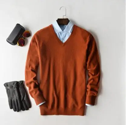 Cashmere Pullover Sweater - Men's V Neck Warm Cotton Blend Knitwear For Autumn Winter