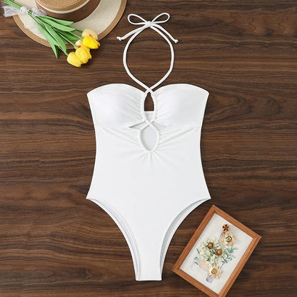 Solid Color Bathing Suit Bandeau Swimwear Woman 2026 One Piece Women's Swimsuit Female Bathwear Swimming for Beach Wear Monokini