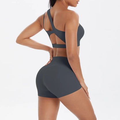 JUREN Yoga Clothes Set 2 Piece Gym Sports Shorts Set Women Tracksuit High Waist Shorts Fitness Suit Running Bra Workout Outfits