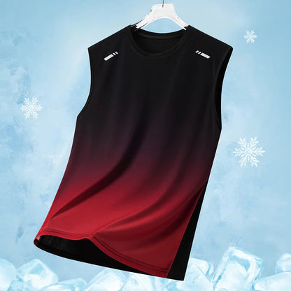 Men's Gradient Sports Vest Lightweight Sleeveless round Neck T-Shirt Summer Running Trendy Loose Fit Youth Cross-Border