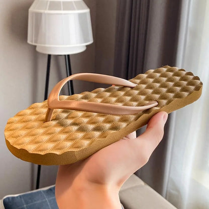 Simple Solid Color Flat Soled Slippers Massage Lingge Platform Flip Flops Beachwear EVA Home Slides Sandals Beach