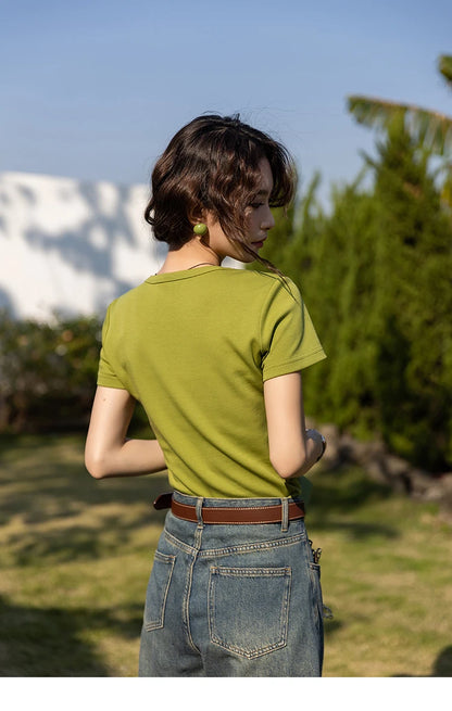 Women's Square-Neck T-Shirt – Elegant Cotton Short-Sleeve Top