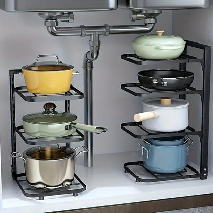 Adjustable Stainless Steel Pot Rack Multi-Layer Organizer Kitchen Storage Holder for Pots and Pans Household Use