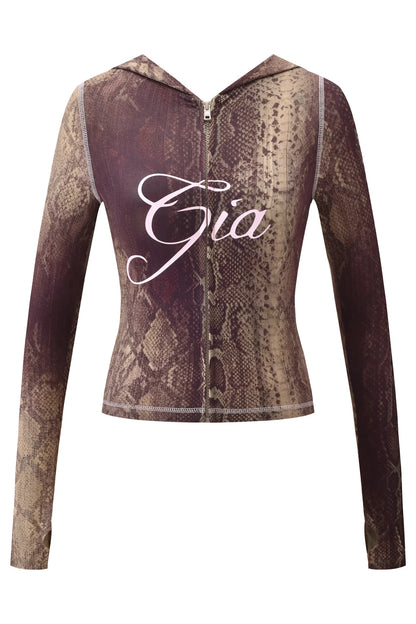 Gia neon pink regular shoulder slim-fit letter print topstitching design slim-fit hooded zip-up short jacket and pants set