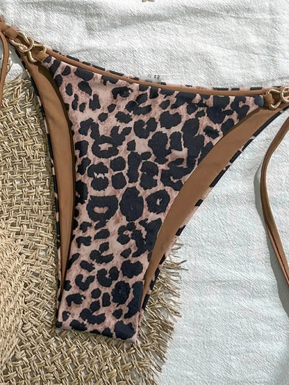 Leopard Print Bikini - Women's Halter Neck Swimsuit Set | Wire Free, Low Waist