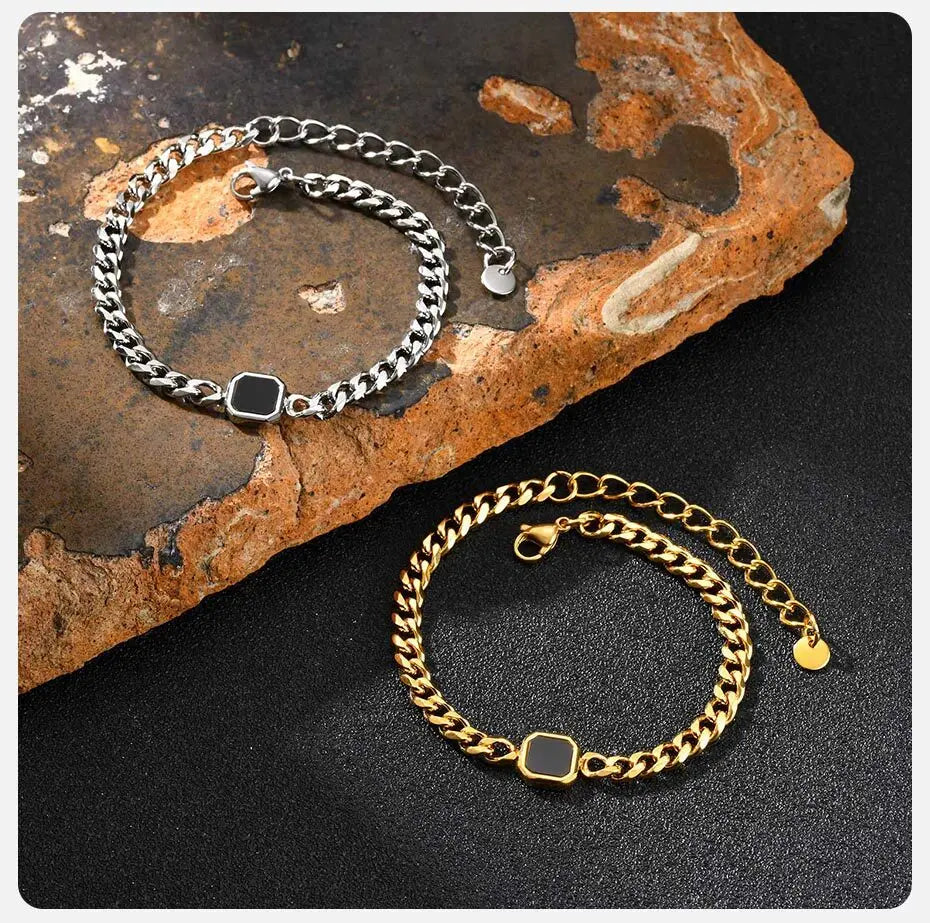 Vnox 5/7mm Width Adjustable Chain Bracelet for Men, Stainless Steel Acrylic Six-Sided Polished Jewelry Gift for Husband Son‌ Him