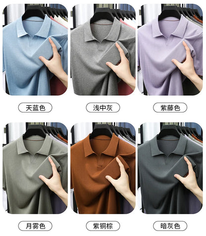 100%  Lyocell Knitwear 2025 Men Spring Summer Trendy Turn Down Collar Knit Tees Short Sleeve Breathable Knit Tops