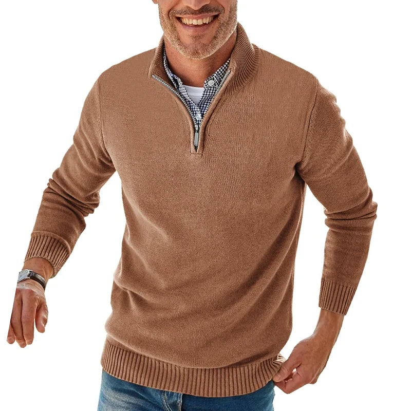 Men Long Sleeve Zipper Pullover Sweater Fit Mock Neck Casual Knitted Polo Sweater Warm Turtleneck Pullover Sweater Work Jumper
