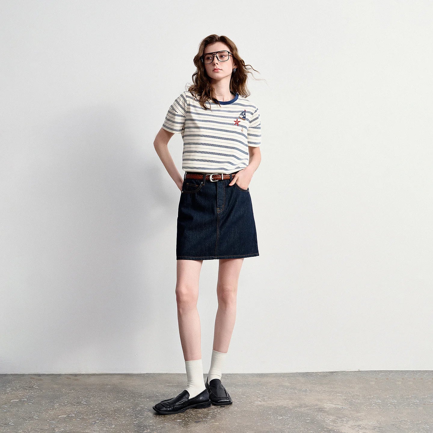 Women's Nautical Stripe T-Shirt – Embroidered Sailboat Summer Top