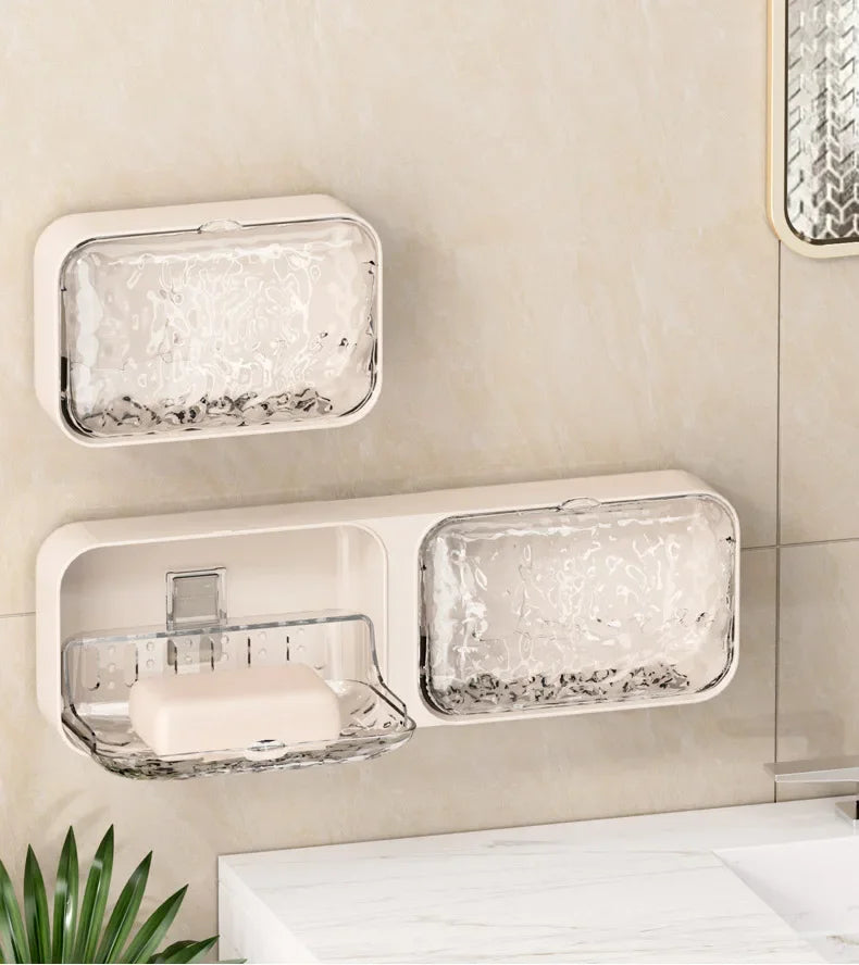 Bathroom Soap Holder Free-Punching Wall Mounted Soap Sponge Holder Organizer Double Drainage Soap Dish Bathroom Accessories