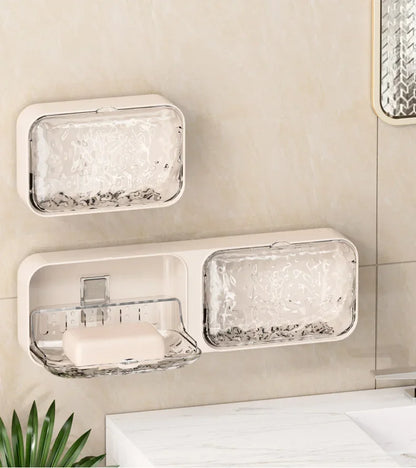 Bathroom Soap Holder Free-Punching Wall Mounted Soap Sponge Holder Organizer Double Drainage Soap Dish Bathroom Accessories