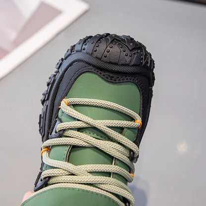 Kids Hiking Shoes Waterproof Leather Boots - Warm Cotton Rubber Sole Winter Footwear
