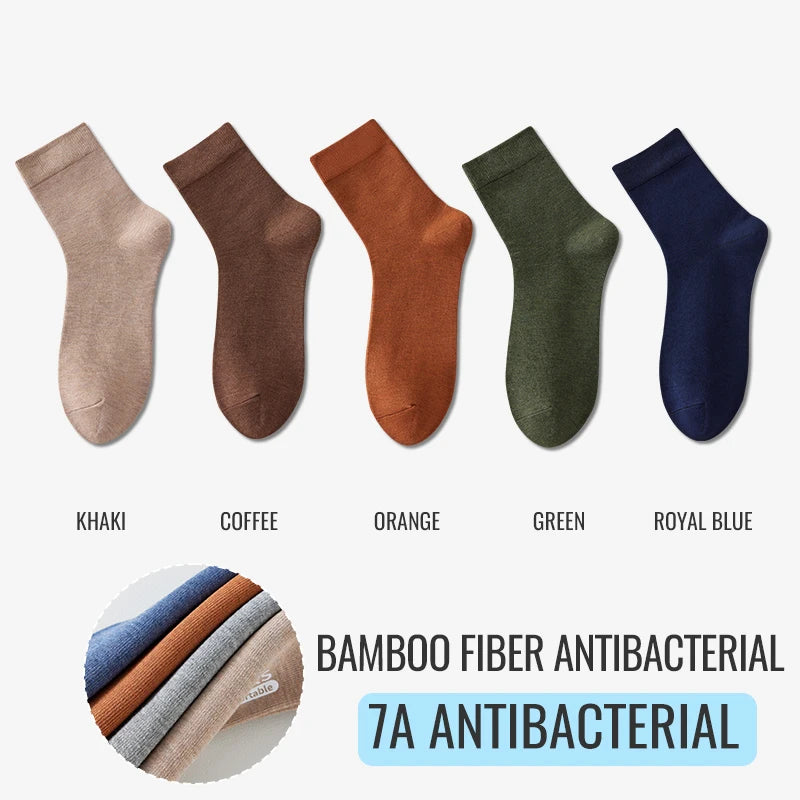 Antibacterial Bamboo Socks – Men’s Business Dress Socks, Thin Deodorant Crew, 5-Pack
