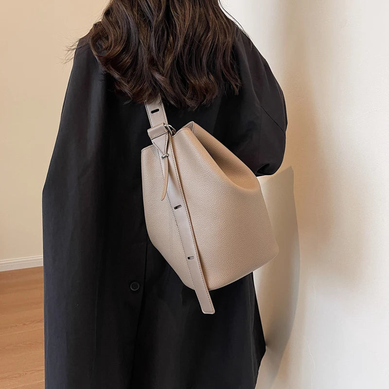 Leather Shoulder Bag - Small Solid Color Korean Fashion Baguette Style Purse