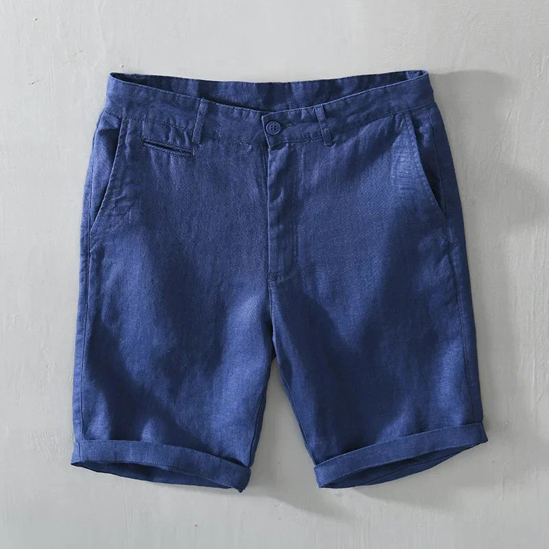Linen Beach Shorts Mid Waist Men’s Summer Casual Business Straight Fit Pants