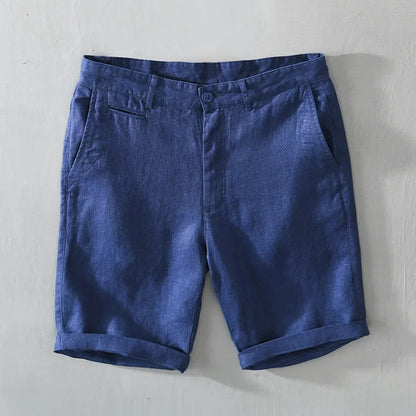 Linen Beach Shorts Mid Waist Men’s Summer Casual Business Straight Fit Pants