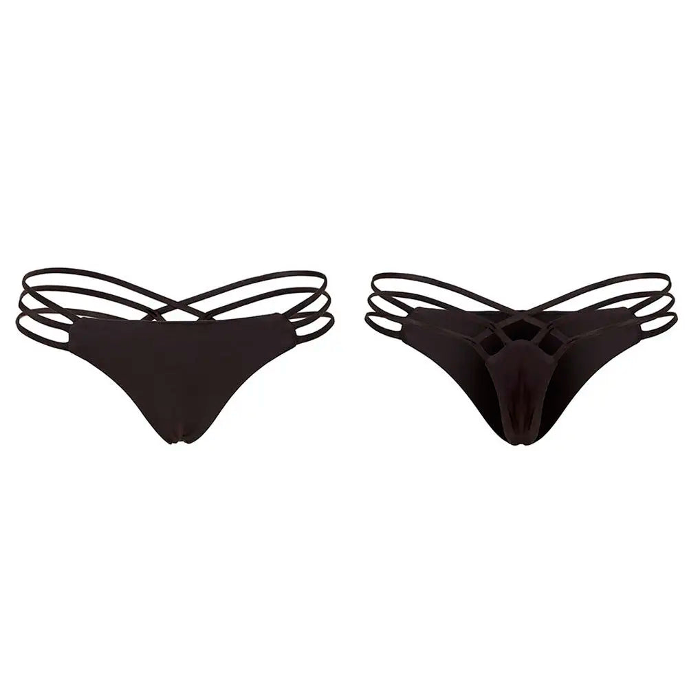 Strappy Bikini Thong Swim Bottoms Black Size L Swimwear Panties Comfortable Stretchy Briefs for Pool Party