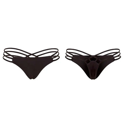 Strappy Bikini Thong Swim Bottoms Black Size L Swimwear Panties Comfortable Stretchy Briefs for Pool Party