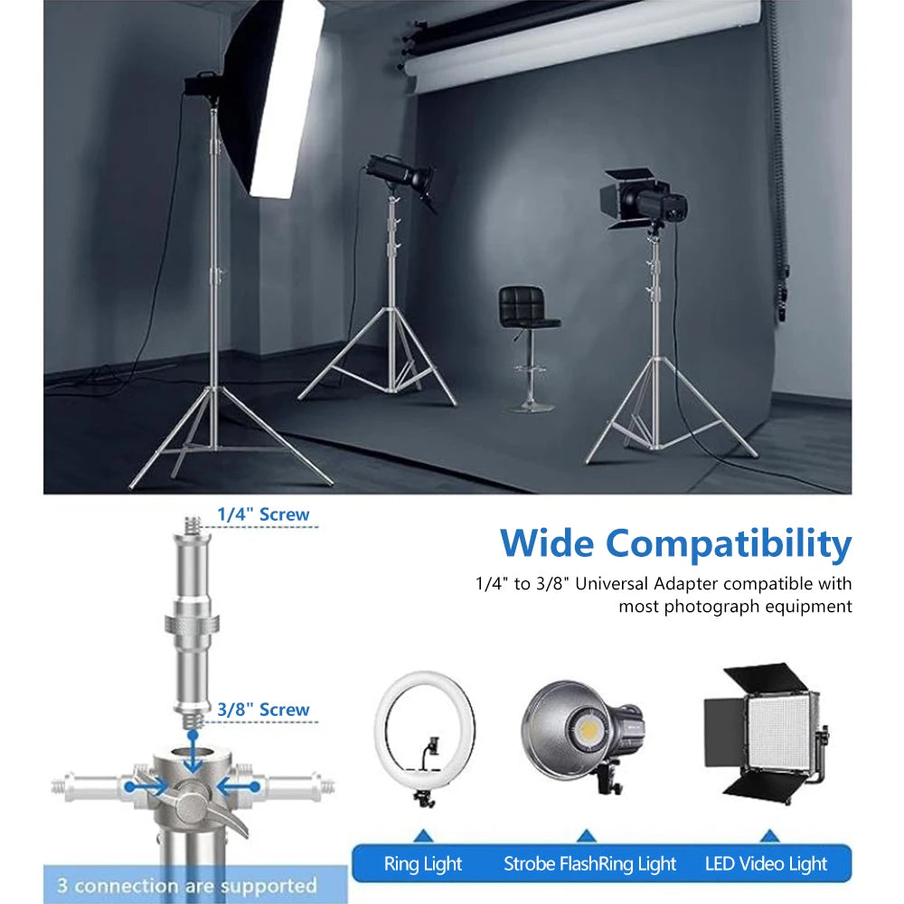 Stainless Steel Tripod 2.8m Heavy Duty Light Stand With 1/4, 3/8 Conversion Head for Studio Softbox Photographic Equipment