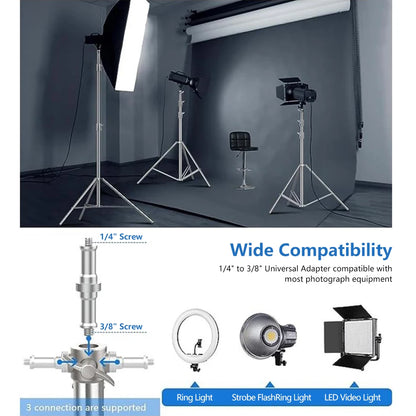 Stainless Steel Tripod 2.8m Heavy Duty Light Stand With 1/4, 3/8 Conversion Head for Studio Softbox Photographic Equipment