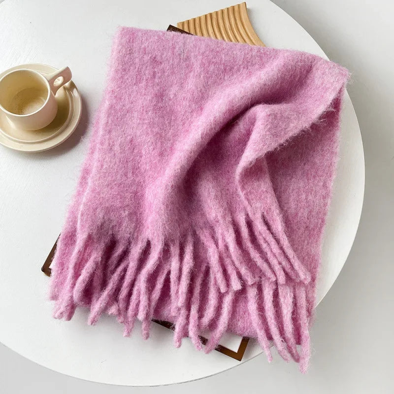 Wool Blend Scarf - Winter Thermal Scarf Women & Men | Soft Mohair Shawl, Keep Warm Muffler