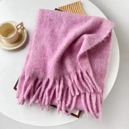 Wool Blend Scarf - Winter Thermal Scarf Women & Men | Soft Mohair Shawl, Keep Warm Muffler