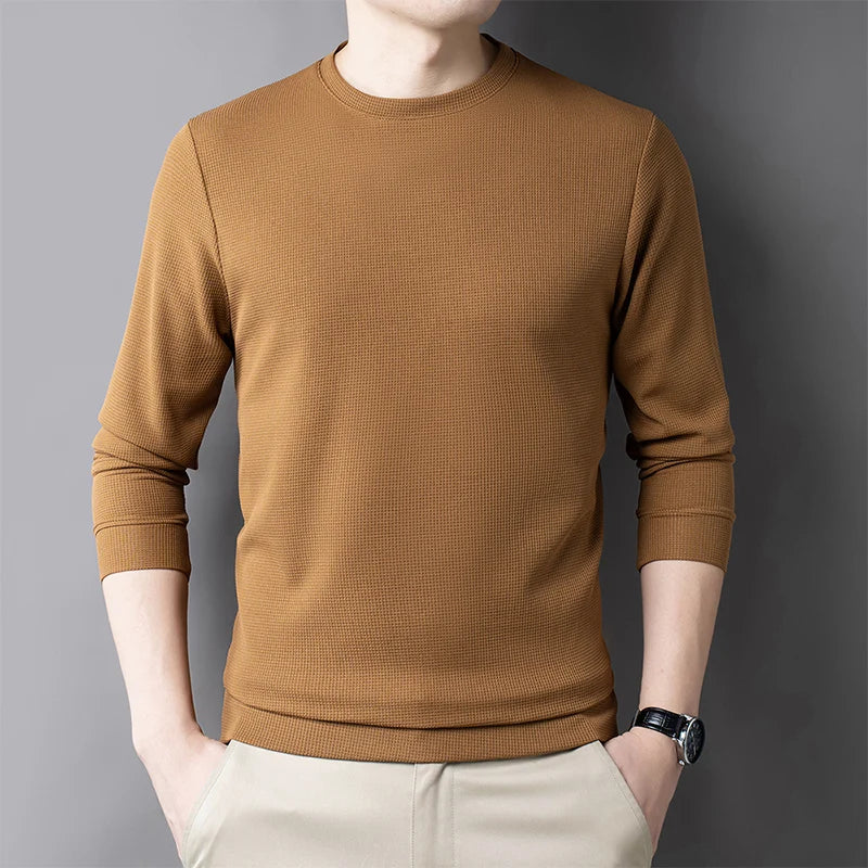 Men's Casual T-Shirt - Breathable Waffle Knit Long Sleeve Tee | Comfortable Spring Autumn Top