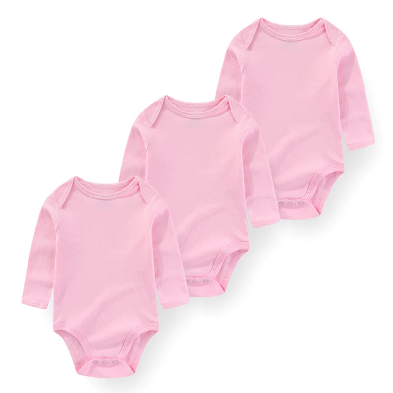 Baby Bodysuit Cotton - Newborn Onesies 3 Pcs Long Sleeve Soft Infant Bodysuits