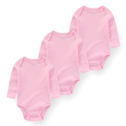 Baby Bodysuit Cotton - Newborn Onesies 3 Pcs Long Sleeve Soft Infant Bodysuits