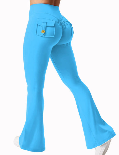 The Latest Women's Wide-leg High-elasticity Yoga Leggings Tooling Pockets Yoga Pants Hip-lifting Sports Fitness Pants Micro
