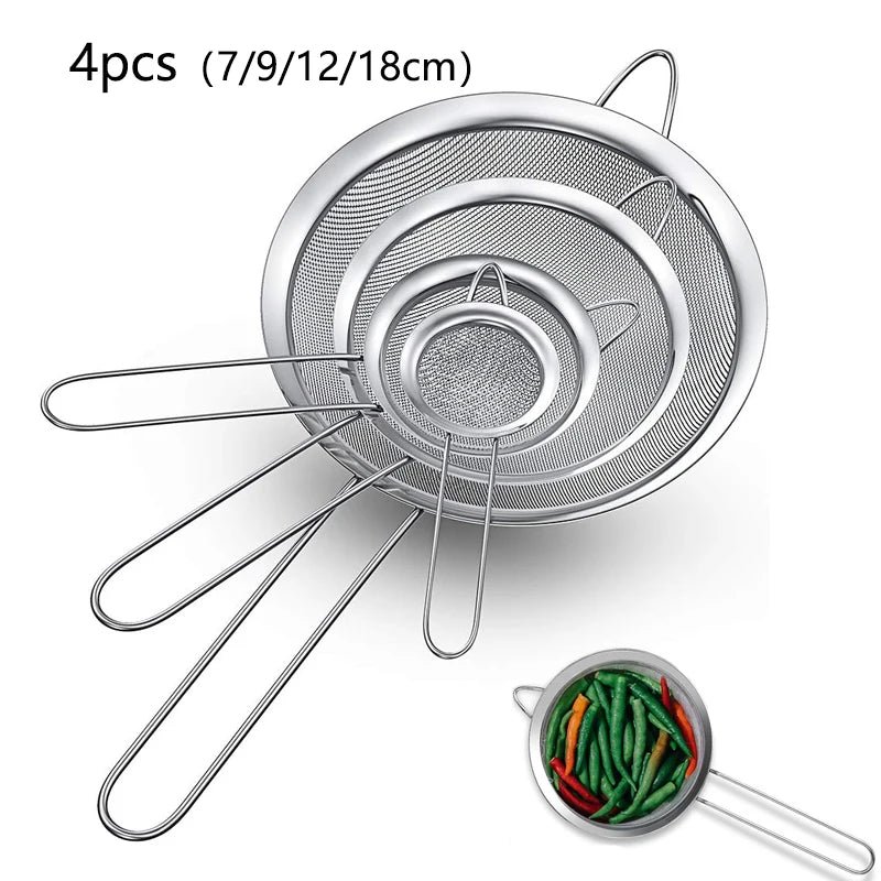 Fine-Mesh Strainer Set – Stainless Steel Sieve & Flour Sifter (3/4-Piece)